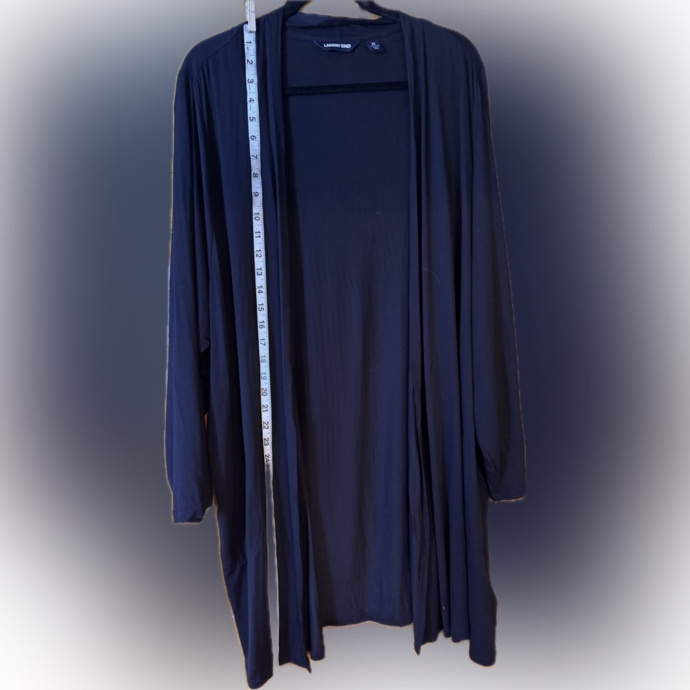 Lands' End Plus Size Black Long Open Cardigan - Picture 6 of 12